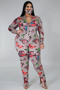European and American Plus Size Fat Woman Stretch Digital Print Jumpsuit Angelwarriorfitness.com
