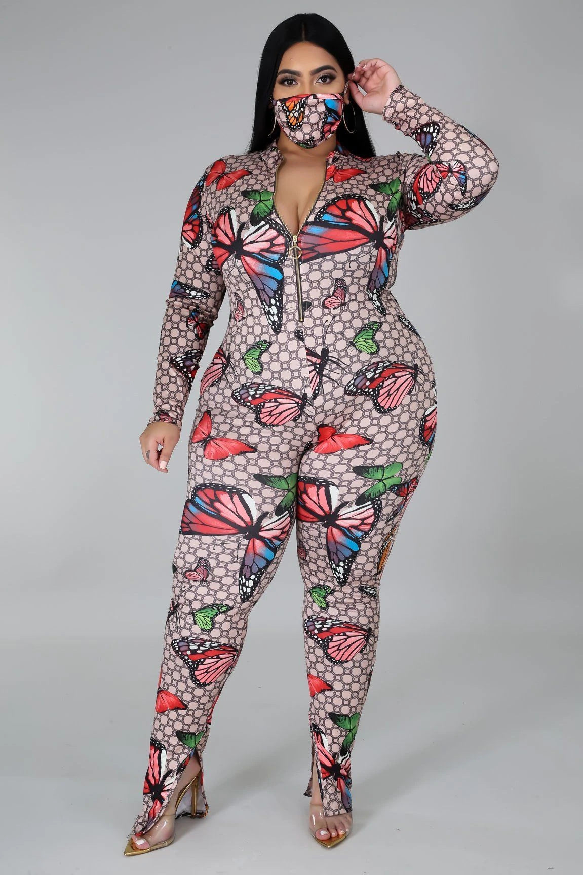 European and American Plus Size Fat Woman Stretch Digital Print Jumpsuit Angelwarriorfitness.com