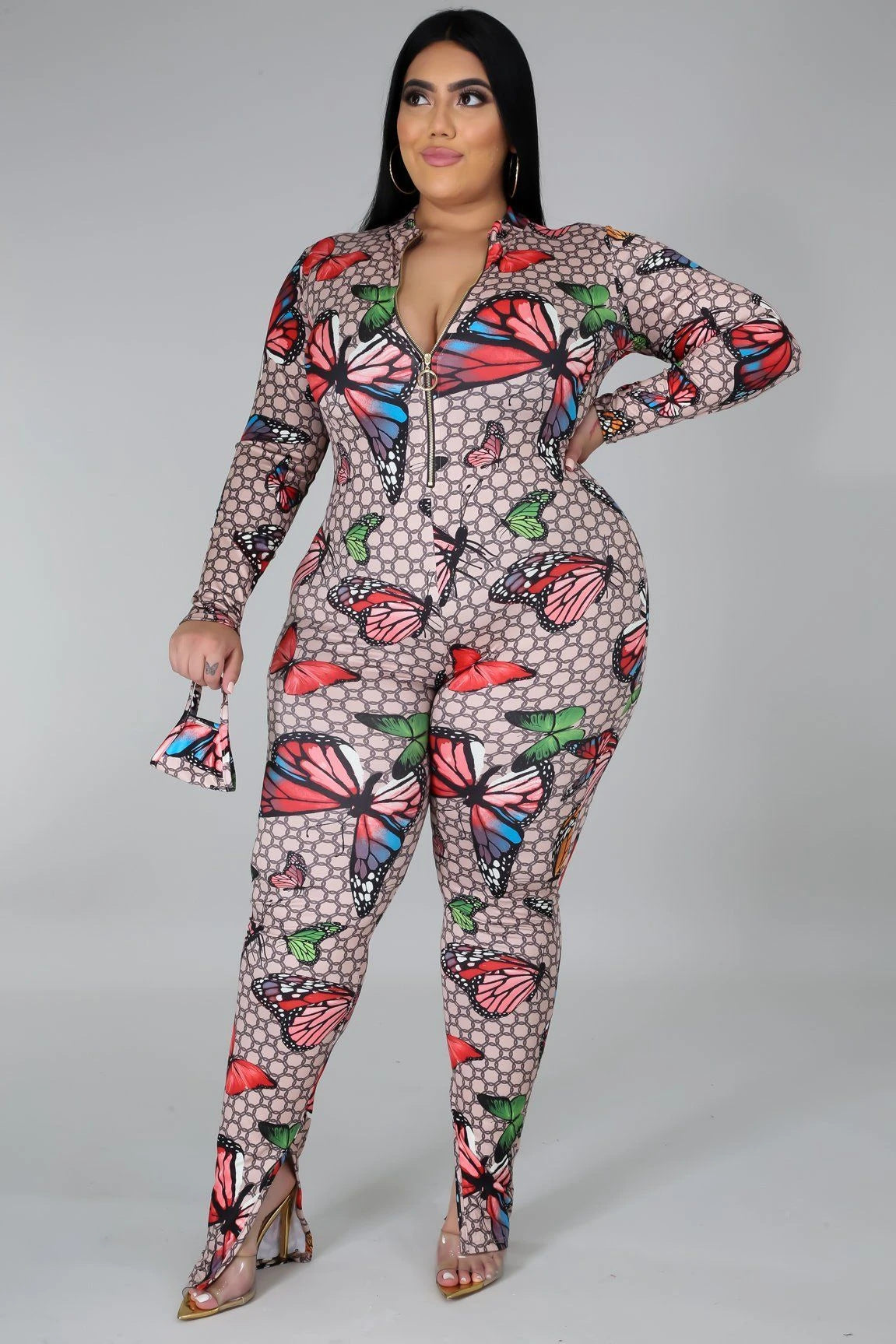 European and American Plus Size Fat Woman Stretch Digital Print Jumpsuit Angelwarriorfitness.com