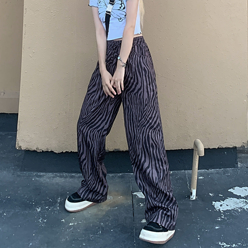 Retro Casual Pants Net Red Zebra Pattern Loose Wide-leg Straight-leg Pants Angelwarriorfitness.com