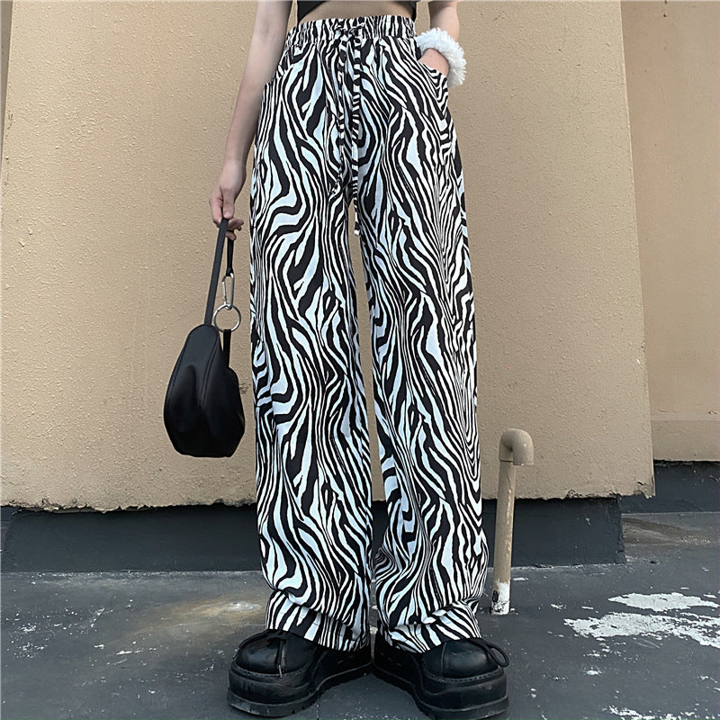 Retro Casual Pants Net Red Zebra Pattern Loose Wide-leg Straight-leg Pants Angelwarriorfitness.com