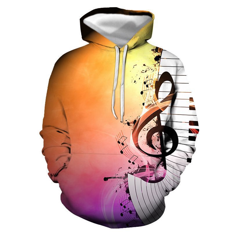 Musical Note Printed Sweater Men And Women Couple Hoodie Plus Size Angelwarriorfitness.com