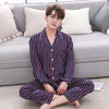 Imitation Silk Couple Pajamas Striped Ladies And Mens Silk Home Service Korean Style Lapel Thin Suit Angelwarriorfitness.com