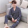 Imitation Silk Couple Pajamas Striped Ladies And Mens Silk Home Service Korean Style Lapel Thin Suit Angelwarriorfitness.com