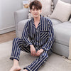 Imitation Silk Couple Pajamas Striped Ladies And Mens Silk Home Service Korean Style Lapel Thin Suit Angelwarriorfitness.com
