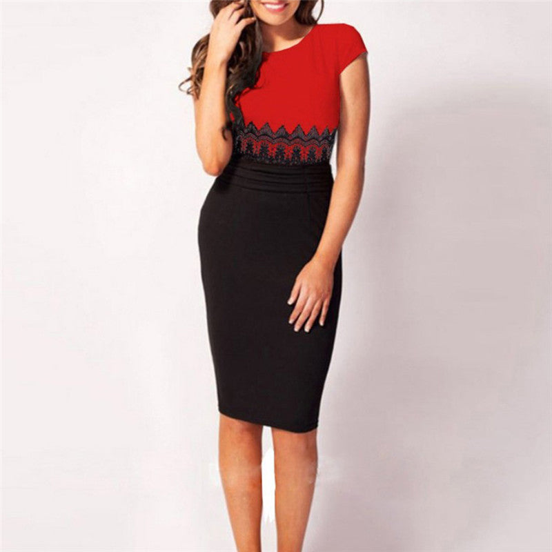 OL Stitching Lace Dress Evening Dress Angelwarriorfitness.com