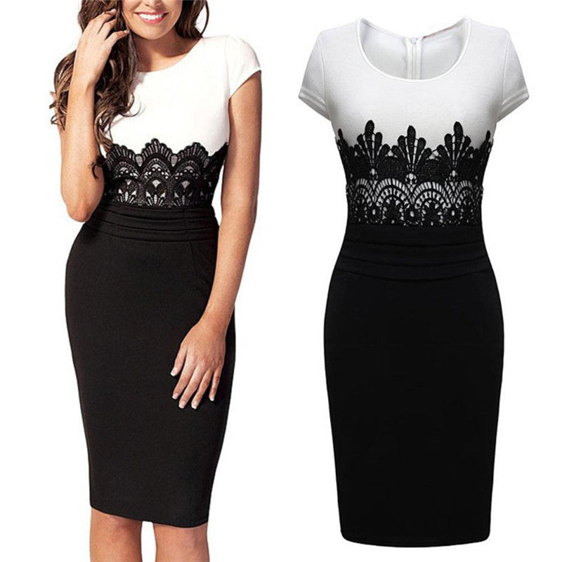 OL Stitching Lace Dress Evening Dress Angelwarriorfitness.com