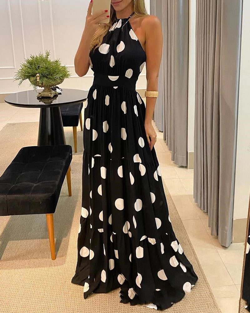 Women's Dress Polka Dot Halter Dress Angelwarriorfitness.com