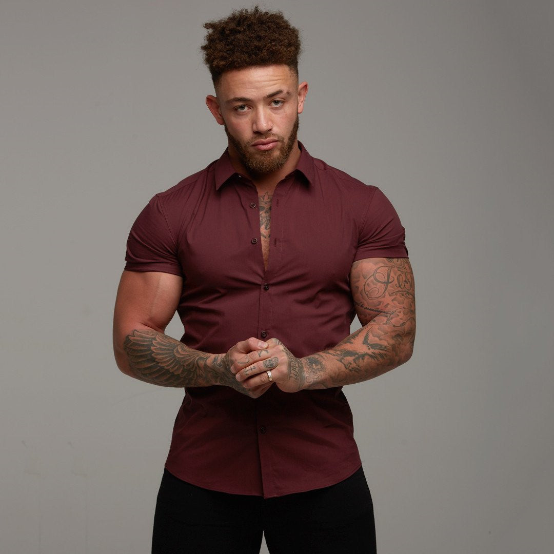 Muscle Men's Fitness Shirt Short-Sleeved Shirt Summer Sports Stretch Breathable Brothers Tight-Fitting Non-Iron Quick-Drying Shirt Angelwarriorfitness.com