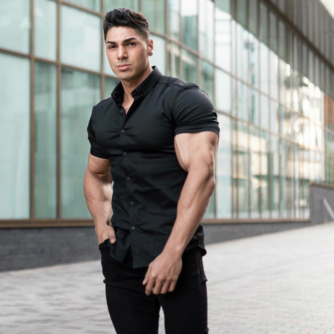 Muscle Men's Fitness Shirt Short-Sleeved Shirt Summer Sports Stretch Breathable Brothers Tight-Fitting Non-Iron Quick-Drying Shirt Angelwarriorfitness.com