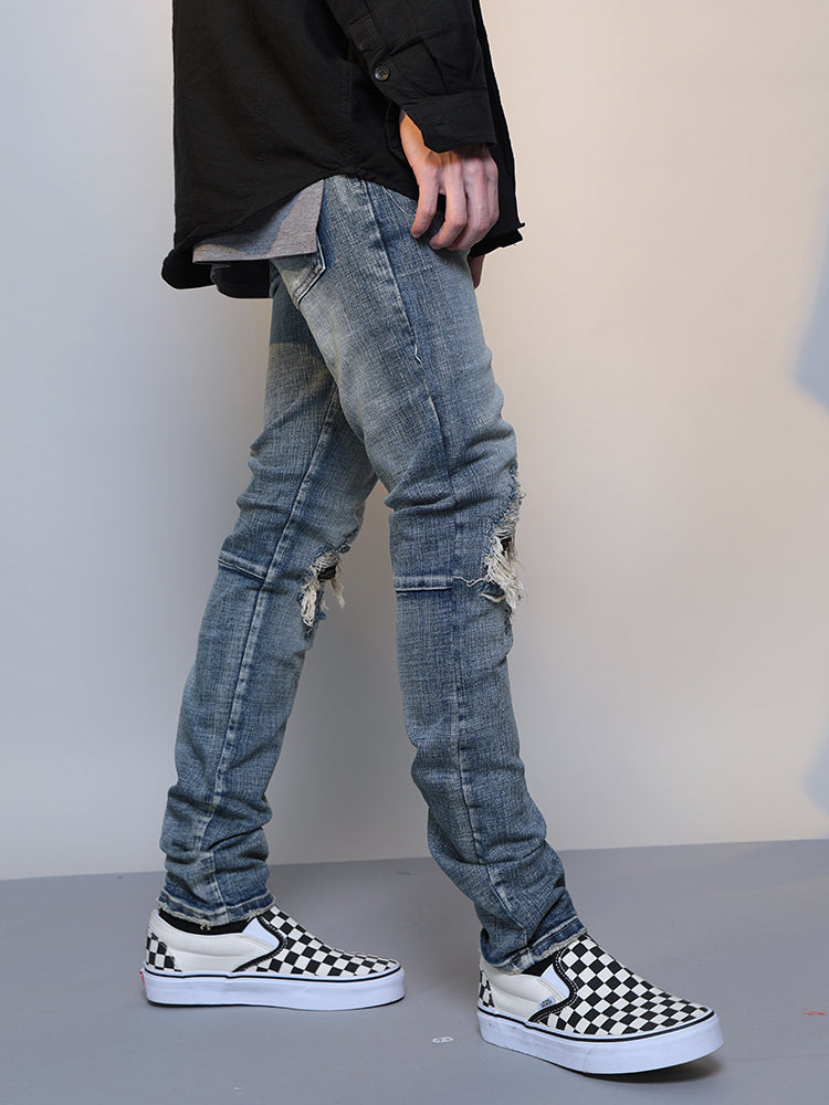 Mens Ripped Washed Blue Denim Jeans Angelwarriorfitness.com