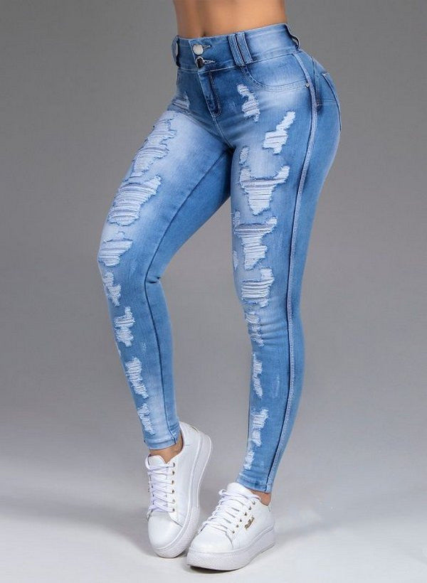 Hot Sale Ladies Jeans Ripped Holes Show Thin Stretch Jeans Trousers Women Trousers Angelwarriorfitness.com