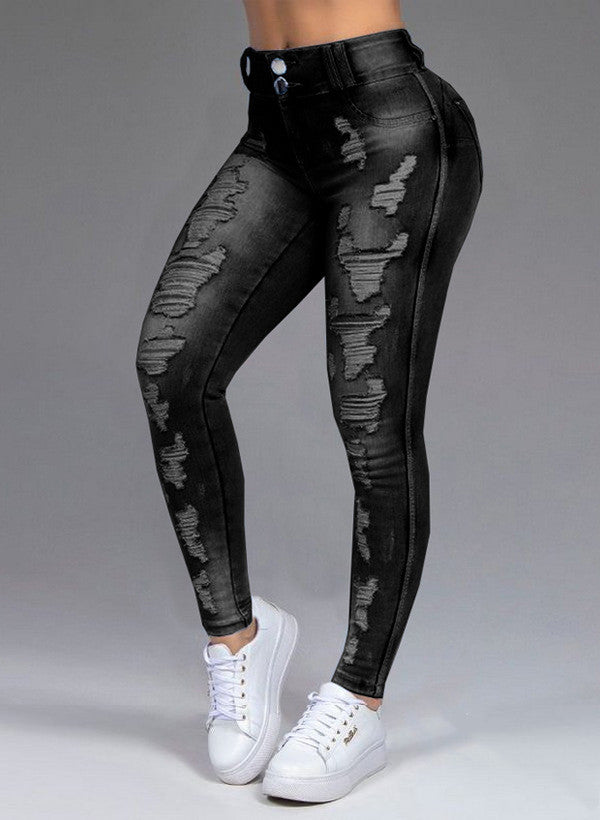 Hot Sale Ladies Jeans Ripped Holes Show Thin Stretch Jeans Trousers Women Trousers Angelwarriorfitness.com