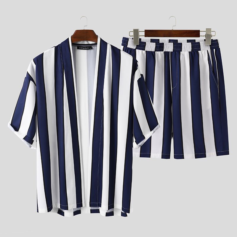 Summer Short Men's Striped Beach Pajamas Suit Angelwarriorfitness.com