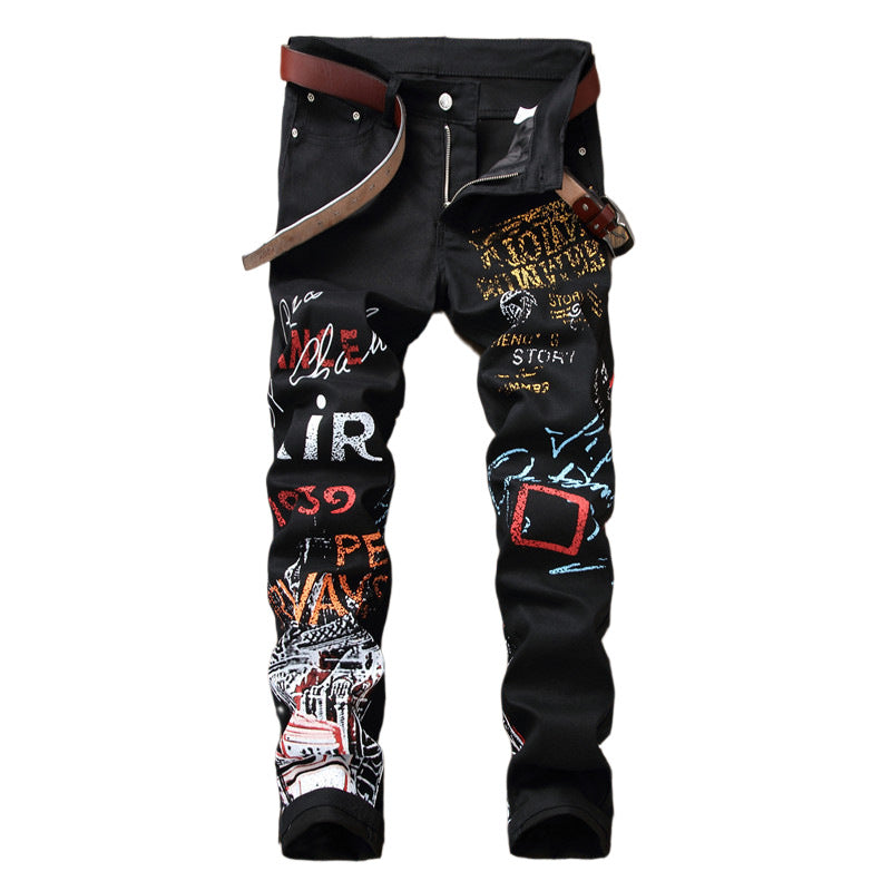 Jeans Slim Graffiti Print Plus Size Trousers Men Angelwarriorfitness.com