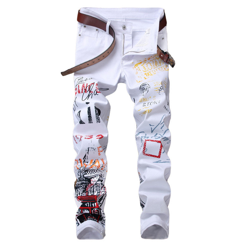 Jeans Slim Graffiti Print Plus Size Trousers Men Angelwarriorfitness.com