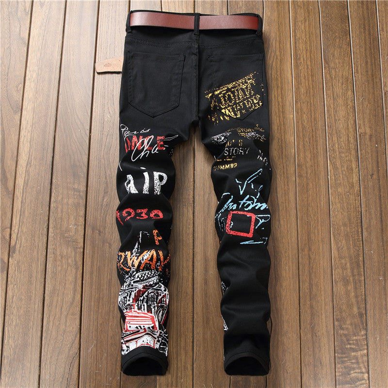 Jeans Slim Graffiti Print Plus Size Trousers Men Angelwarriorfitness.com