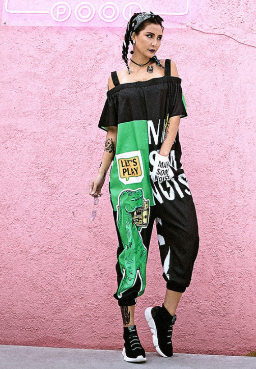 New Trendy Brand Plus Size Women'S Hip-Hop Hip-Hop Hip-Hop One-Piece Suspenders Rock Dinosaur Angelwarriorfitness.com