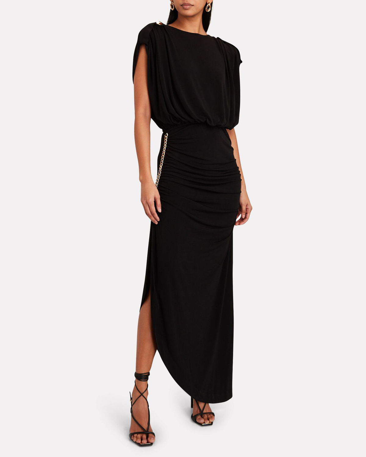 Plunge Back Cut Sleeve Chain Slit Dress Angelwarriorfitness.com