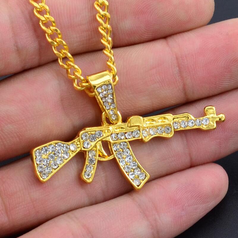 Cool Gothic Gun Shape Pendant Rhinestone men's necklace Angelwarriorfitness.com