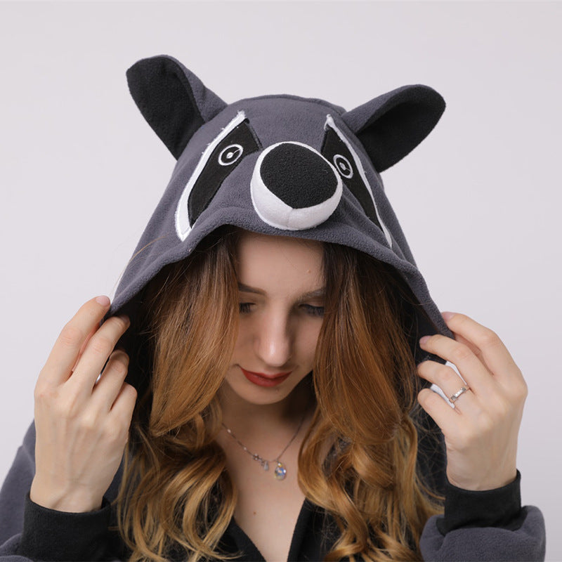 Raccoon cartoon animal one-piece pajamas polar fleece material Angelwarriorfitness.com