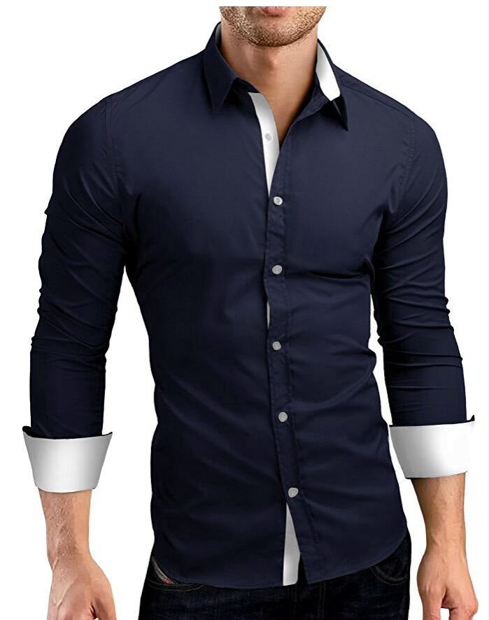 Business Men's Long-sleeved Shirt, Slim Fit, Colorful Buttons, Lapel, Mens Angelwarriorfitness.com