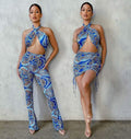 Cross Halter Vest High Waist Flare Pants Totem Print Suit Angelwarriorfitness.com