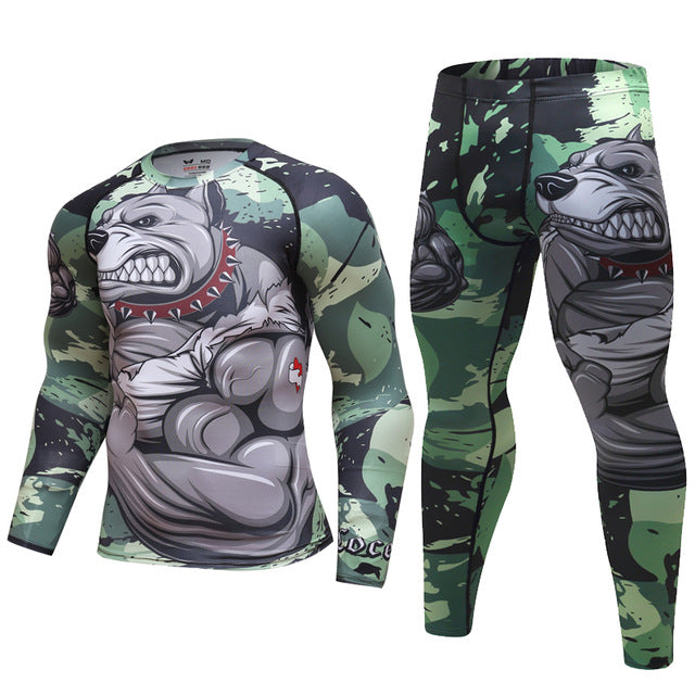 Mens Tracksuit Set D Animal Compression T-Shirt Pants Skin Angelwarriorfitness.com