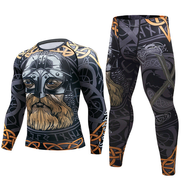 Mens Tracksuit Set D Animal Compression T-Shirt Pants Skin Angelwarriorfitness.com