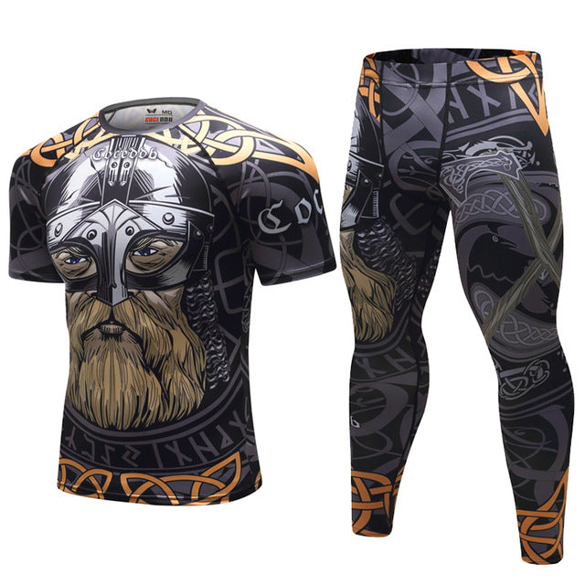 Mens Tracksuit Set D Animal Compression T-Shirt Pants Skin Angelwarriorfitness.com