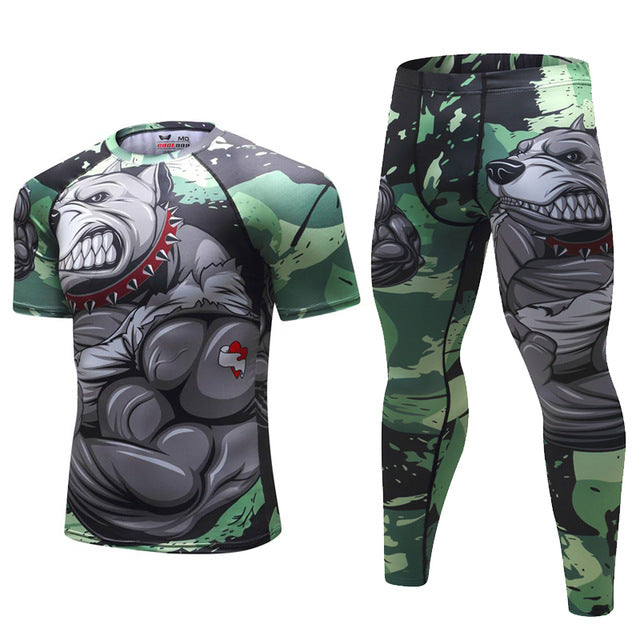 Mens Tracksuit Set D Animal Compression T-Shirt Pants Skin Angelwarriorfitness.com