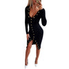 Party Night Sexy Women Dress Long Sleeve Autumn Winter Slim Tight Split Button Solid Black Angelwarriorfitness.com