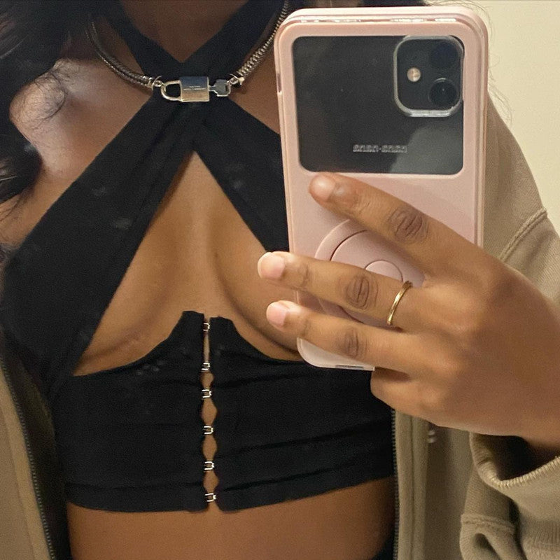 Cryptographic Breasted Sexy Halter Wrap Crop Tops Women Angelwarriorfitness.com