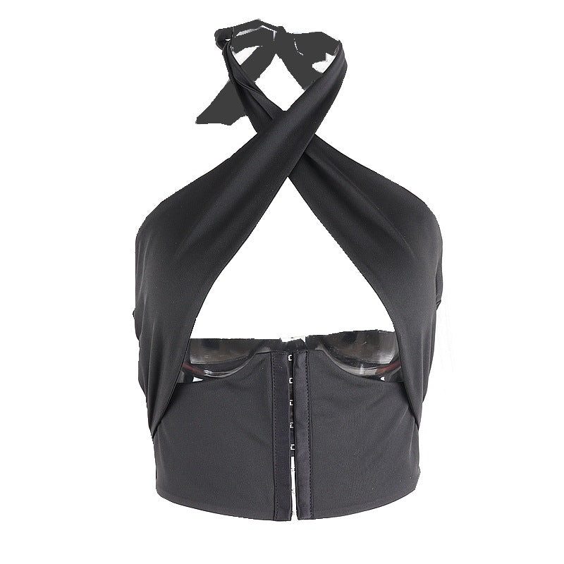 Cryptographic Breasted Sexy Halter Wrap Crop Tops Women Angelwarriorfitness.com