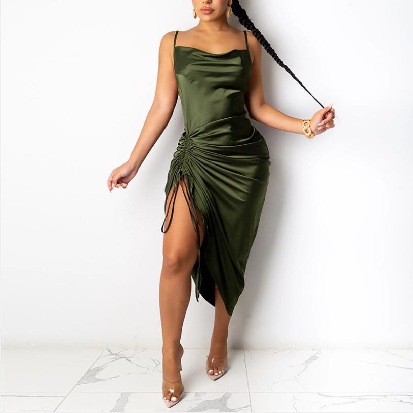 Sexy Lace-up Slit Pleated Sling Dress Angelwarriorfitness.com