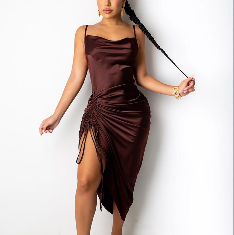 Sexy Lace-up Slit Pleated Sling Dress Angelwarriorfitness.com