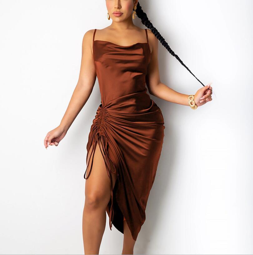 Sexy Lace-up Slit Pleated Sling Dress Angelwarriorfitness.com