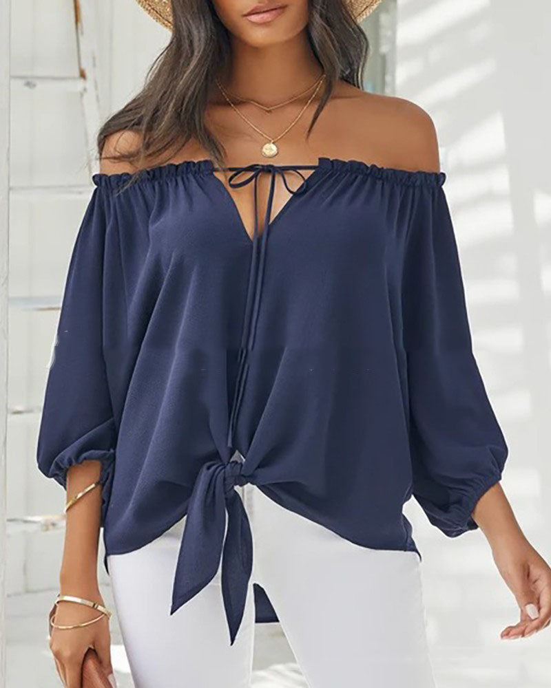 Urban Leisure Stitching One-word Shoulder Straps Women's Tops Angelwarriorfitness.com