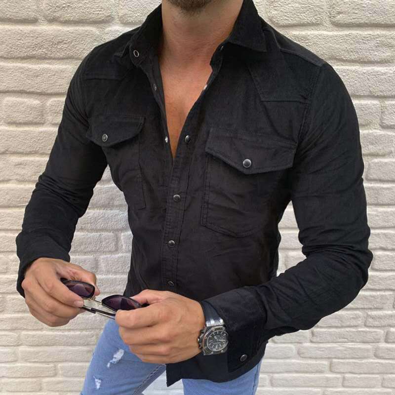 Men's Shirt Fashion Casual Solid Color Button Slim Long Sleeved Shirt Angelwarriorfitness.com