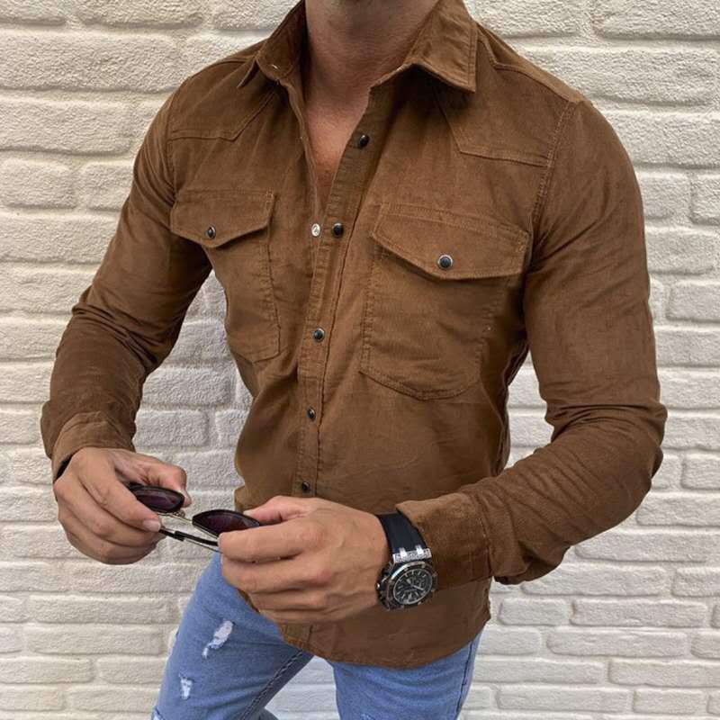 Men's Shirt Fashion Casual Solid Color Button Slim Long Sleeved Shirt Angelwarriorfitness.com