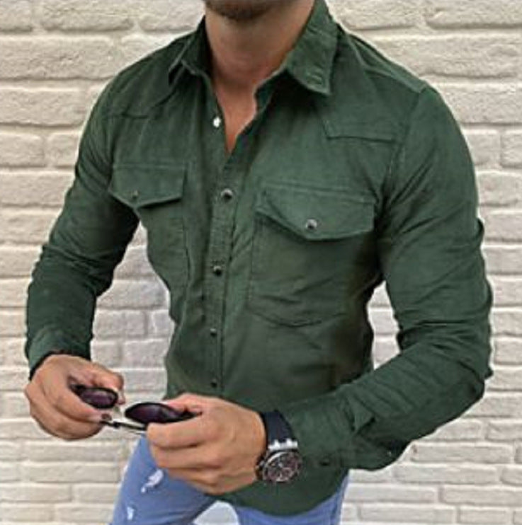 Men's Shirt Fashion Casual Solid Color Button Slim Long Sleeved Shirt Angelwarriorfitness.com