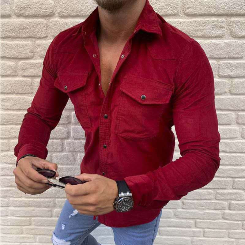 Men's Shirt Fashion Casual Solid Color Button Slim Long Sleeved Shirt Angelwarriorfitness.com