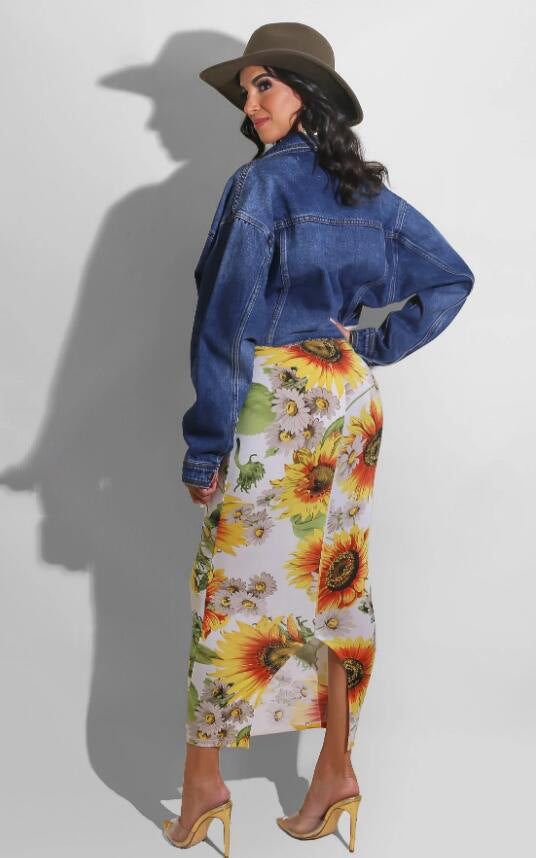 Tube Top Cutout Dress Sunflower Print Dress Slim Fit Long Dress Angelwarriorfitness.com