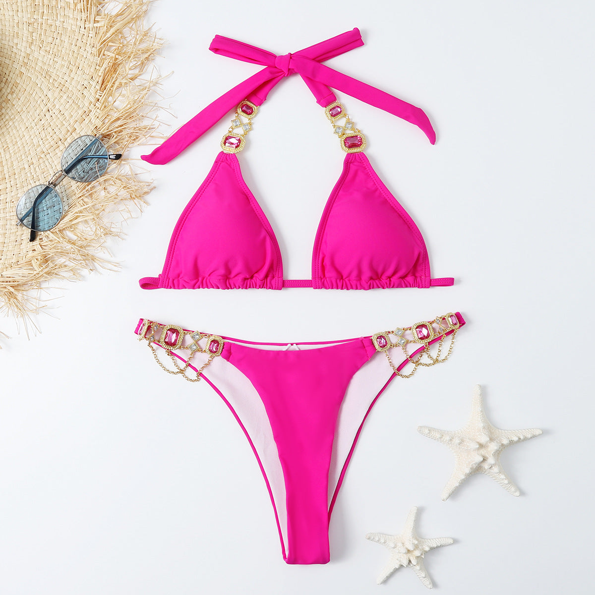 Sexy Bandage Plain Women's Split Swimsuit Gold Accessories Swimwear Angelwarriorfitness.com