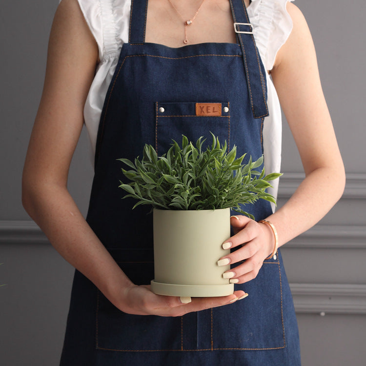 Nordic Industrial Style Colorful Ceramic Flowerpot Succulent Planter Green Plants Cylindrical Shape Flower Pot With Hole Tray Angelwarriorfitness.com