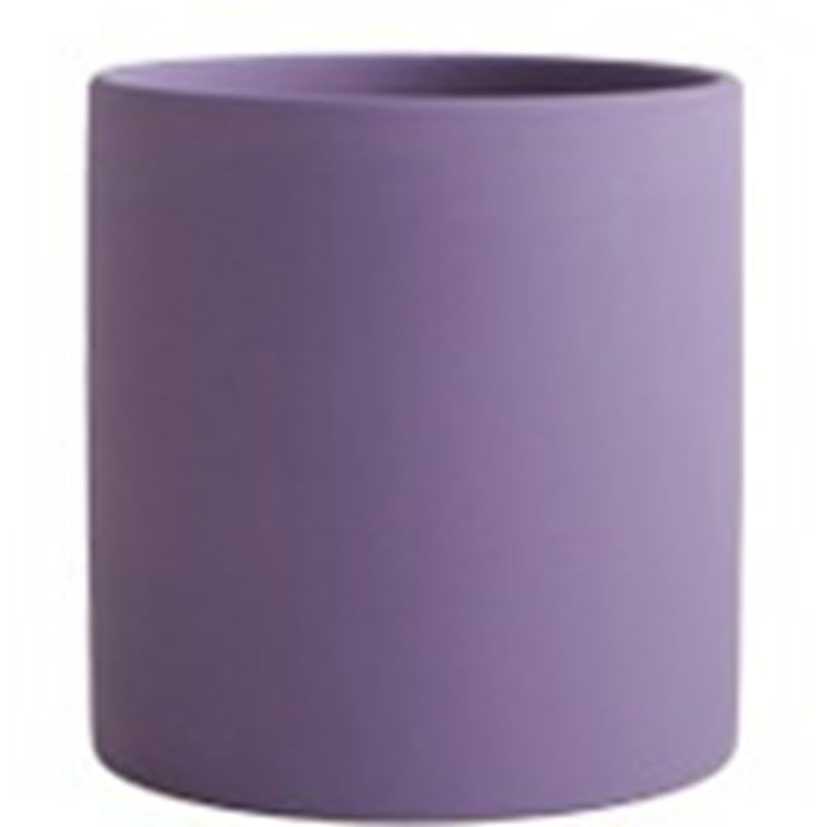 Nordic Industrial Style Colorful Ceramic Flowerpot Succulent Planter Green Plants Cylindrical Shape Flower Pot With Hole Tray Angelwarriorfitness.com