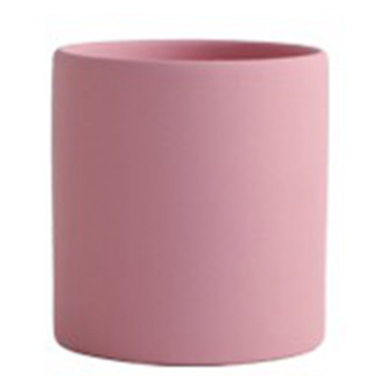 Nordic Industrial Style Colorful Ceramic Flowerpot Succulent Planter Green Plants Cylindrical Shape Flower Pot With Hole Tray Angelwarriorfitness.com