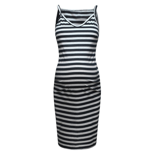 Maternity Dress Sleeveless Striped Print Dress Angelwarriorfitness.com