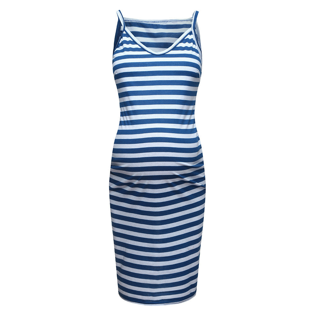 Maternity Dress Sleeveless Striped Print Dress Angelwarriorfitness.com