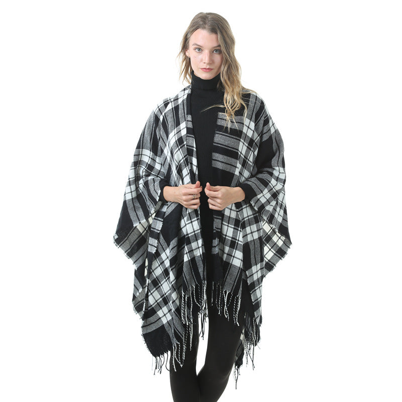 Women's cashmere slit plaid shawl Angelwarriorfitness.com